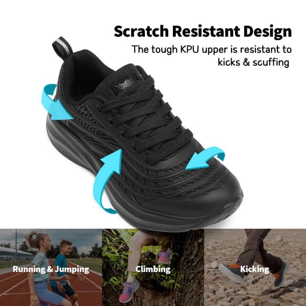 [Sparkle Glitter] Kids Lace-up Running Sneakers - ALL BLACK - 1